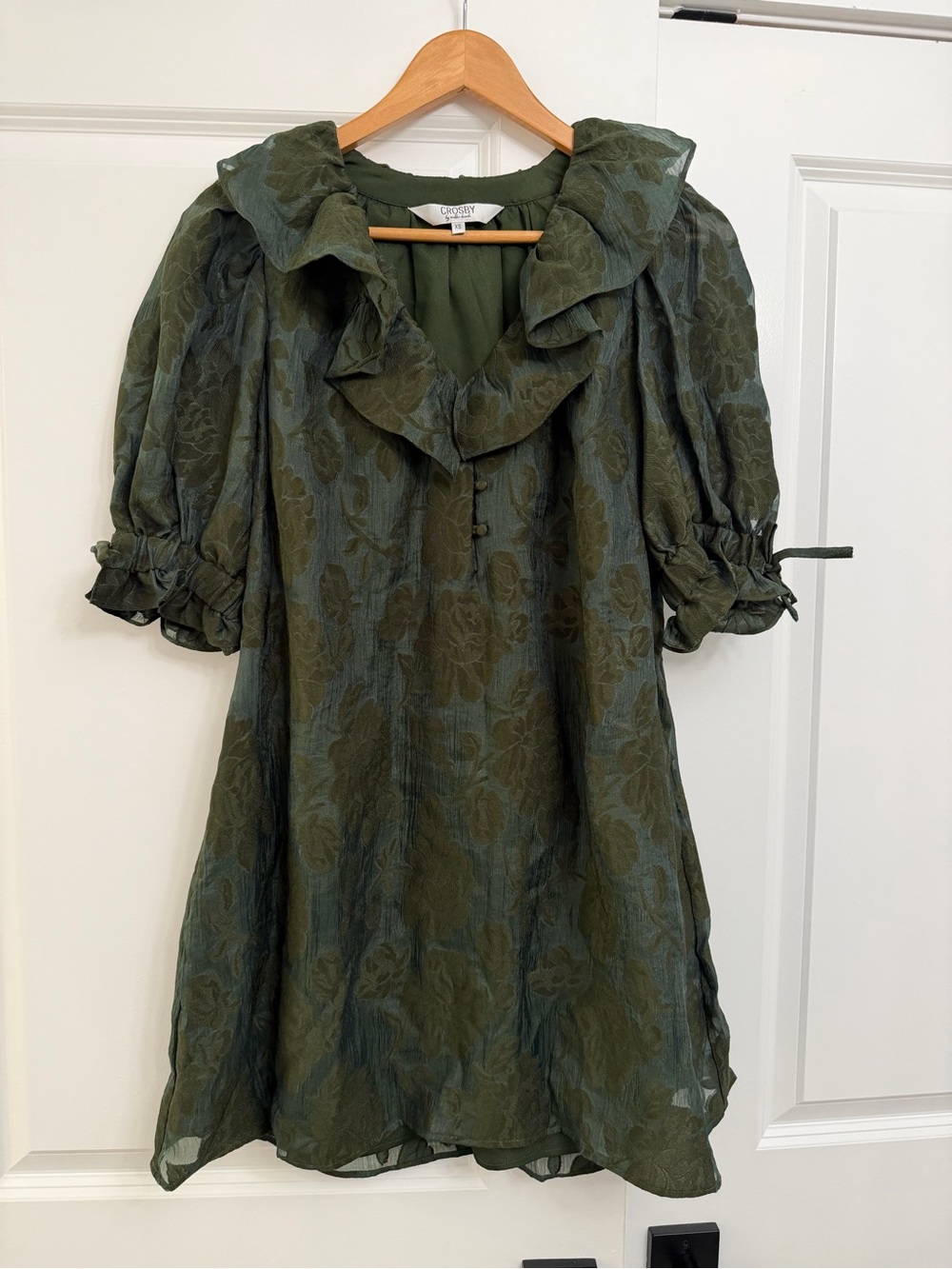 Crosby by Mollie Burch Green Floral Ruffle Mini Dress XS